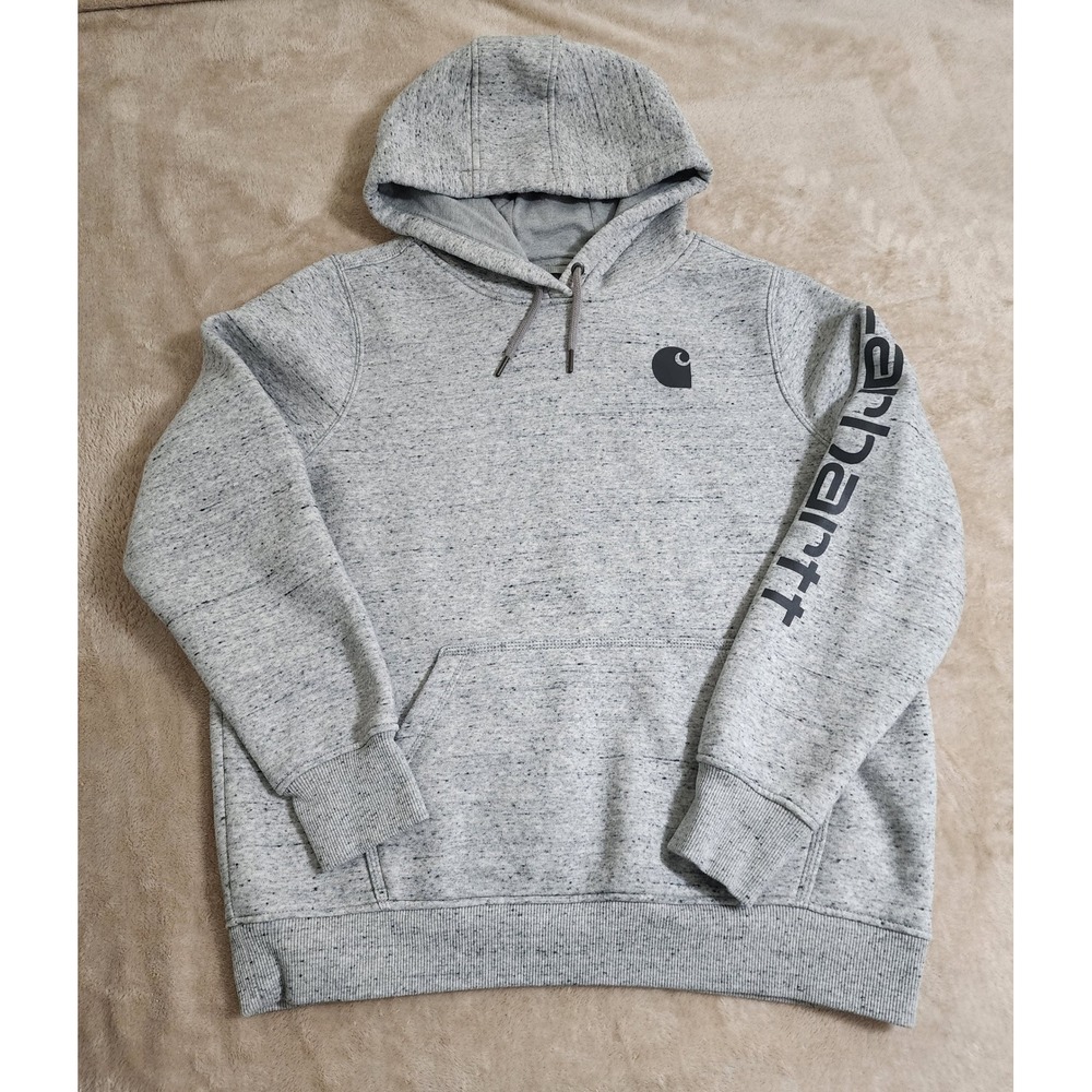 Carhartt Womens XL Relaxed Fit Grey Marl Logo Sleeve Hoodie TS0288-W